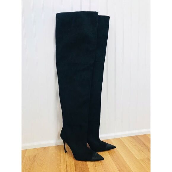GOOD AMERICAN Black Stiletto Thigh High Slouch Boots Over The Knee Size 7.5 New‎ - Picture 3 of 14